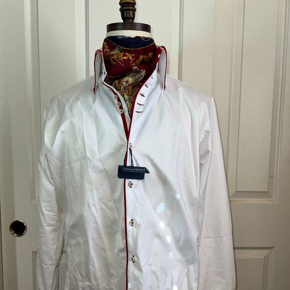 VITTORIO MARCHESI Luxurious Double High Collar Shirt w/Red Loops Size 41/16 NEW! - Picture 4 of 16